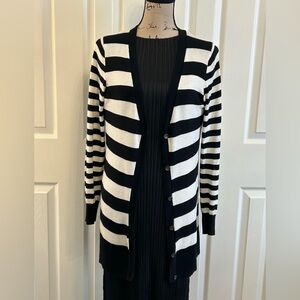 Merona Striped Black and White Cardigan Sweater medium